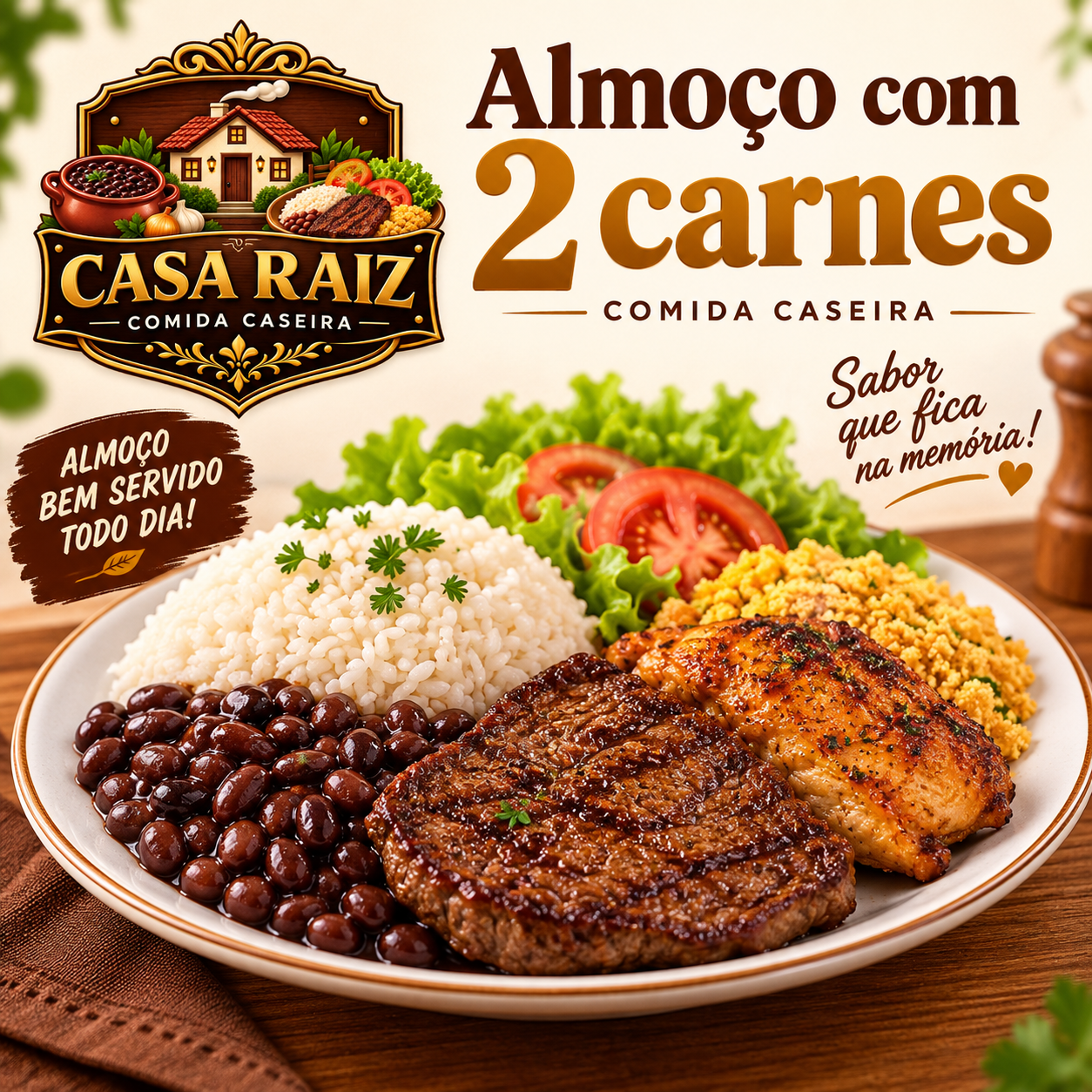 Almoço com duas carnes